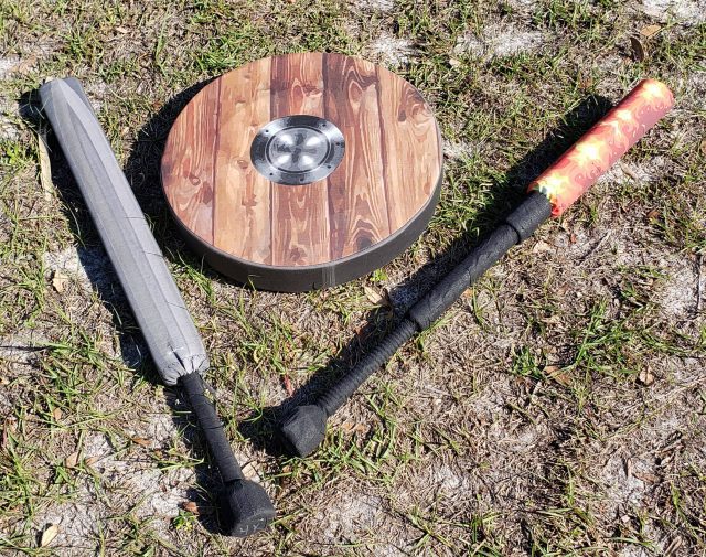 custom printed foam fighting larp weapons for raffle to help little lola