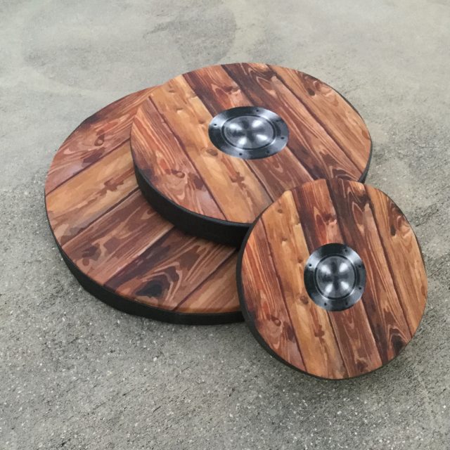 woodgrain with metal boss custom printed shield cover