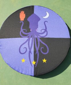 Printed shield cover octopus hand moon stars