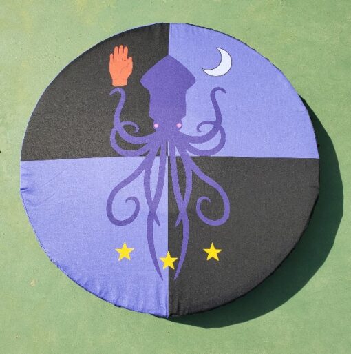 Printed shield cover octopus hand moon stars