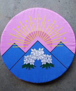 Printed shield cover sunrise over mountain flowers