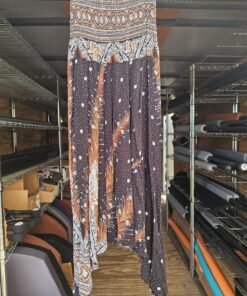 Brown and Black Peacock Feather 100% Rayon Harem Pants Size Medium-Large