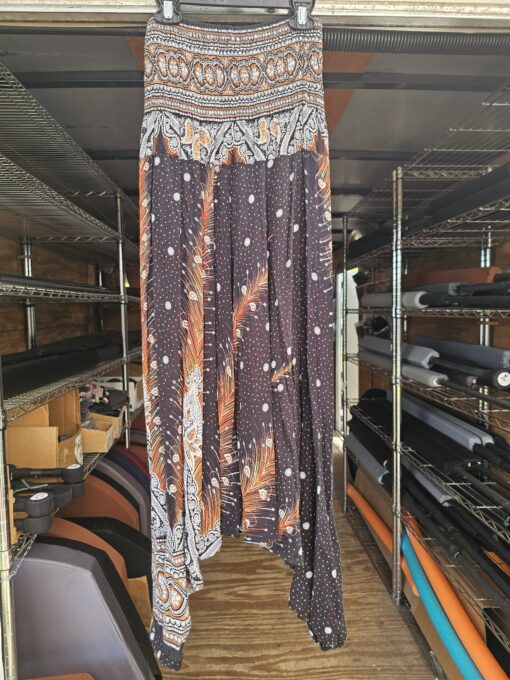 Brown and Black Peacock Feather 100% Rayon Harem Pants Size Medium-Large