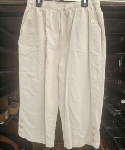 Cream Linen Blend Pants with Pockets and Drawstring Size Small