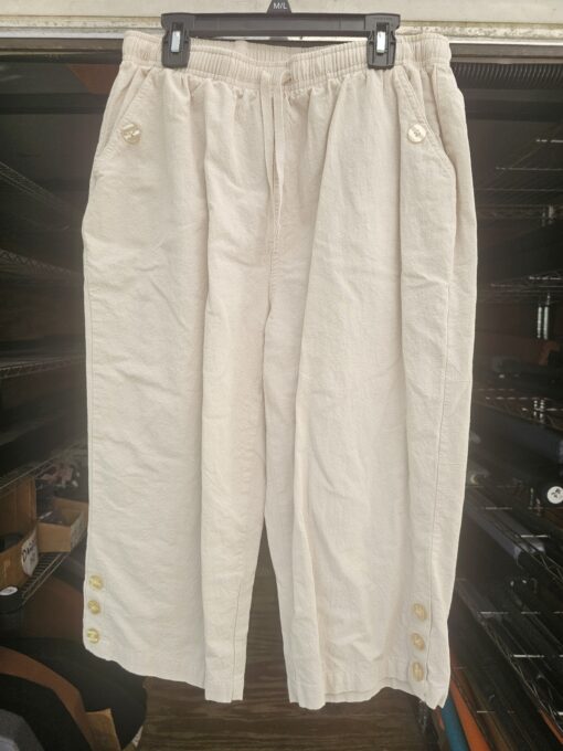 Cream Linen Blend Pants with Pockets and Drawstring Size Small