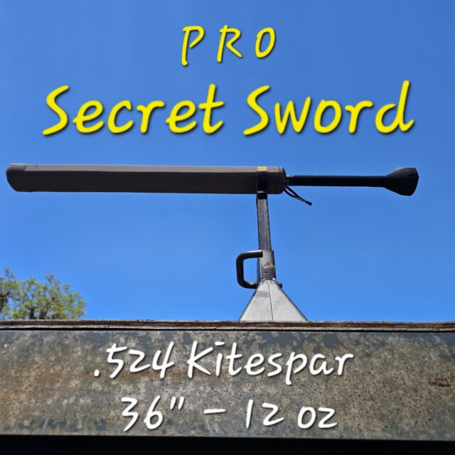 Pro Secret Sword balancing on a jack stand